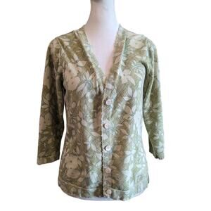 Eddie Bauer Green Floral Button Up Cardigan Medium